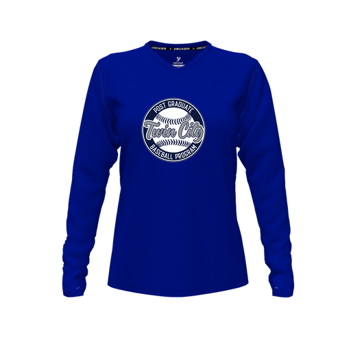 [FTLVCFRY-FYXS-LOGO1] Decker Comfort T-Shirt (Female Youth XS, Royal, V Neck, Logo 1, Long Sleeve)