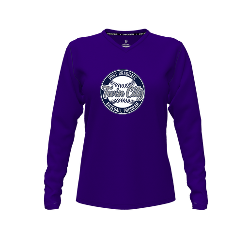 [CUS-DFW-TEES-CMF-VNK-LSL-PUR-FYXS-LOGO1] Decker Comfort T-Shirt (Female Youth XS, Purple, V Neck, Logo 1, Long Sleeve)